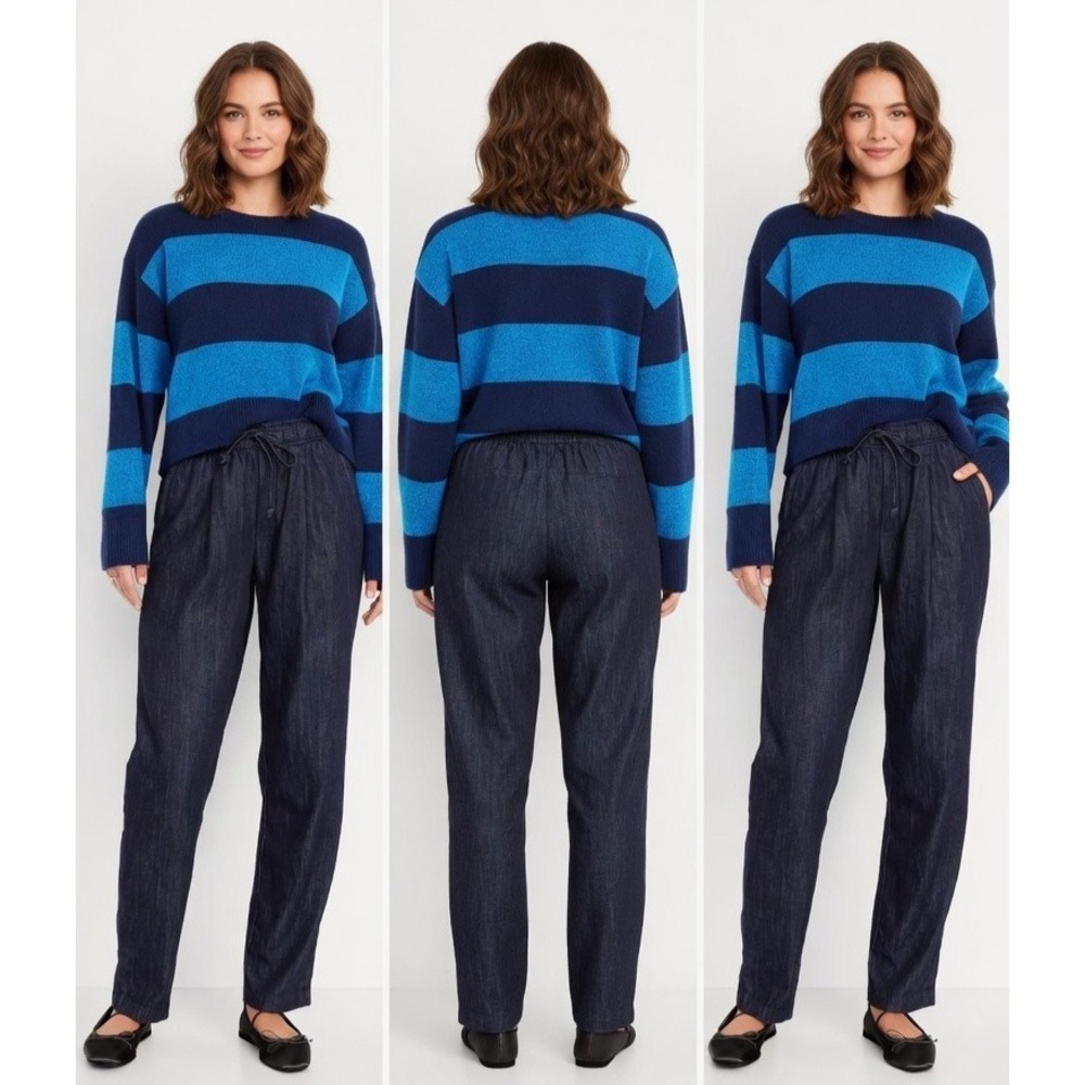 Old Navy Billie Straight Ankle Trouser Pants Womens XL Blue Denim Drawstring